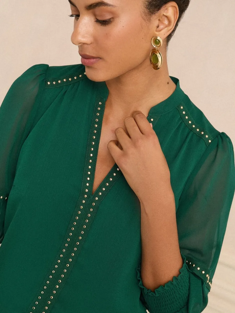Blouses En Overhemden*Love & Roses - blouse met V-hals en hardware met 3/4 mouwen Donkergroen