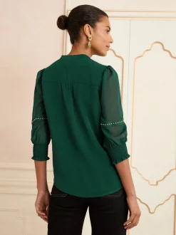 Blouses En Overhemden*Love & Roses - blouse met V-hals en hardware met 3/4 mouwen Donkergroen