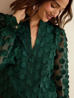Blouses En Overhemden|Tops En T-Shirts*Love & Roses - 3D blouse met lange mouwen en stippen Donkergroen