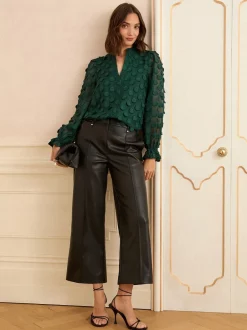 Blouses En Overhemden|Tops En T-Shirts*Love & Roses - 3D blouse met lange mouwen en stippen Donkergroen