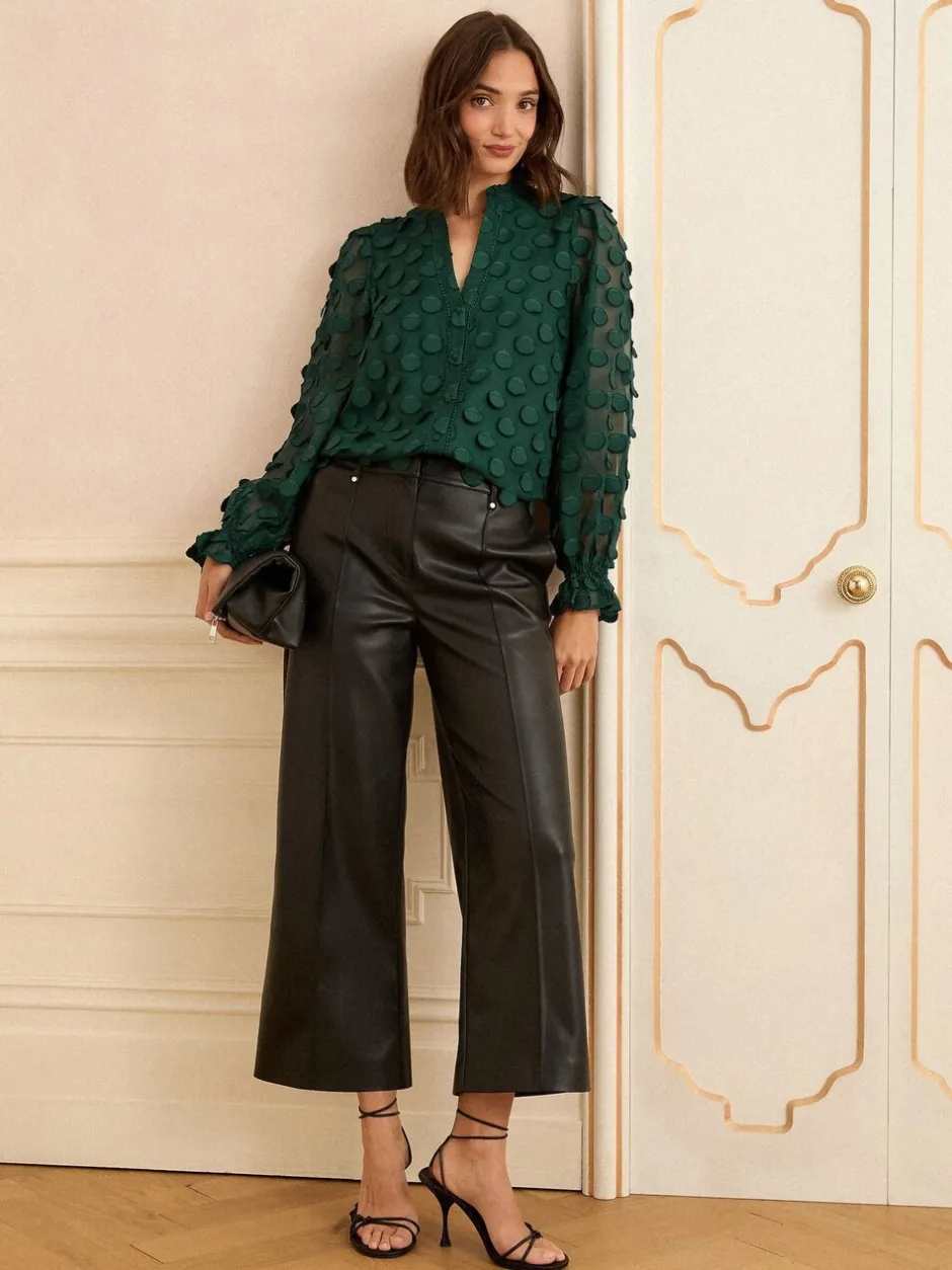 Blouses En Overhemden|Tops En T-Shirts*Love & Roses - 3D blouse met lange mouwen en stippen Donkergroen