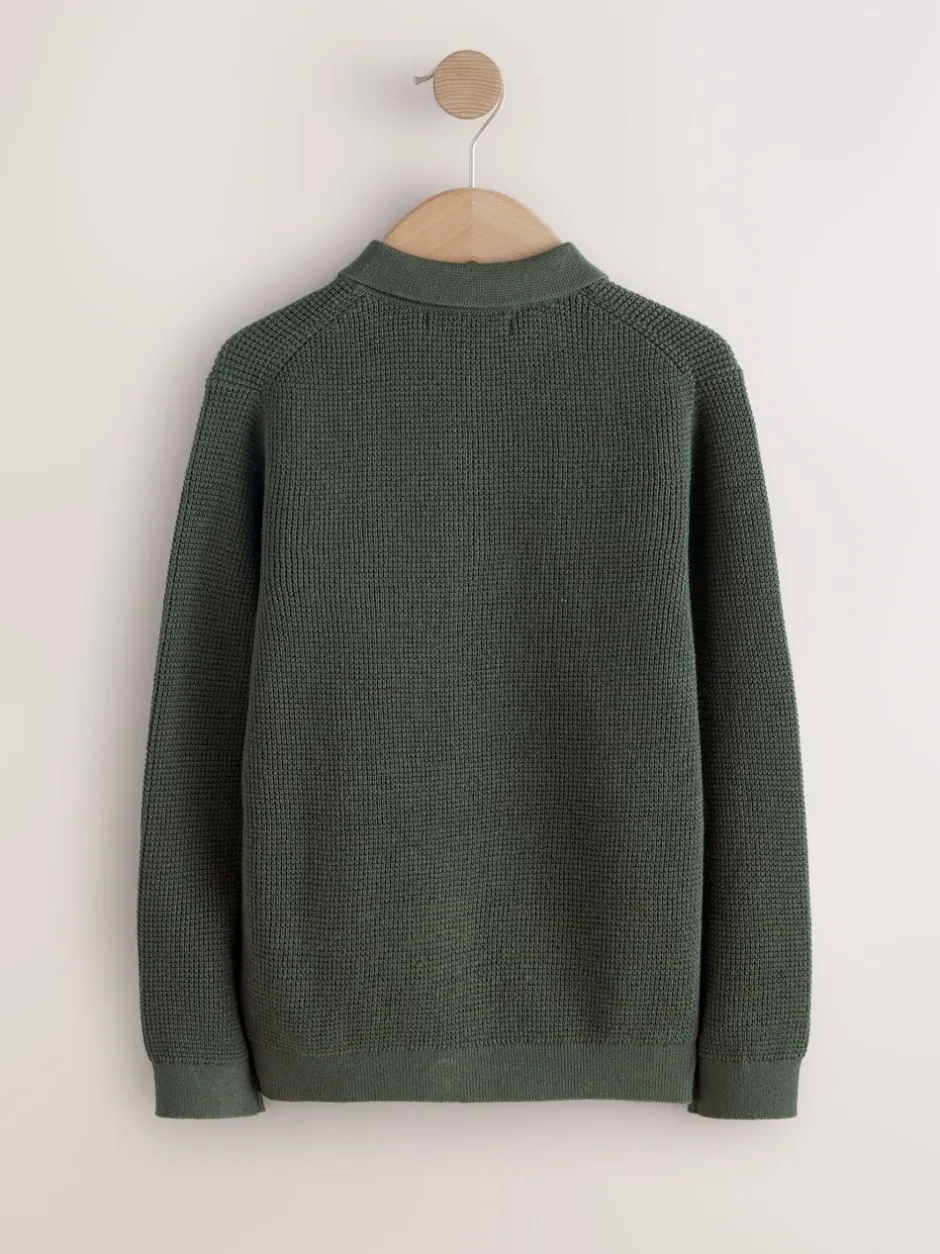Truien En Breisels|Next Donkergroen - Poloshirt met textuur en lange mouwen (3-16jr)