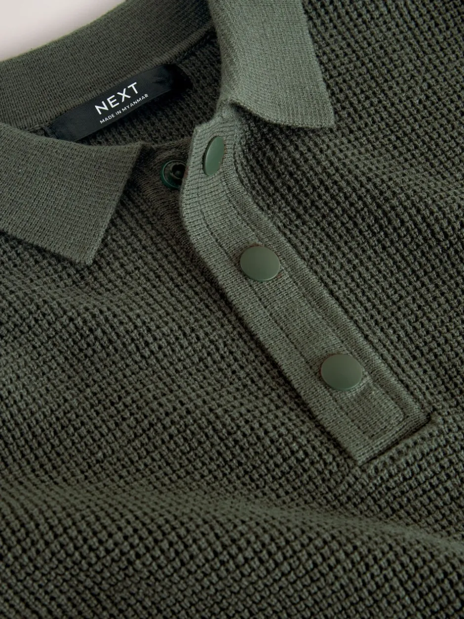 Truien En Breisels|Next Donkergroen - Poloshirt met textuur en lange mouwen (3-16jr)