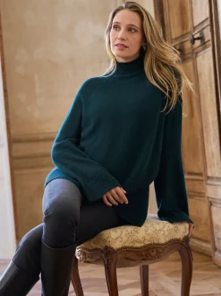 Gebreide Kleding|Moederschap*Seraphine - premium kasjmier mix coltrui voor zwangerschap en borstvoeding Donkergroen