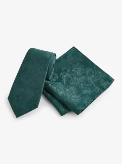 Stropdassen En Pochets*Next - Smal - Set van stropdas en pochet Donkergroen