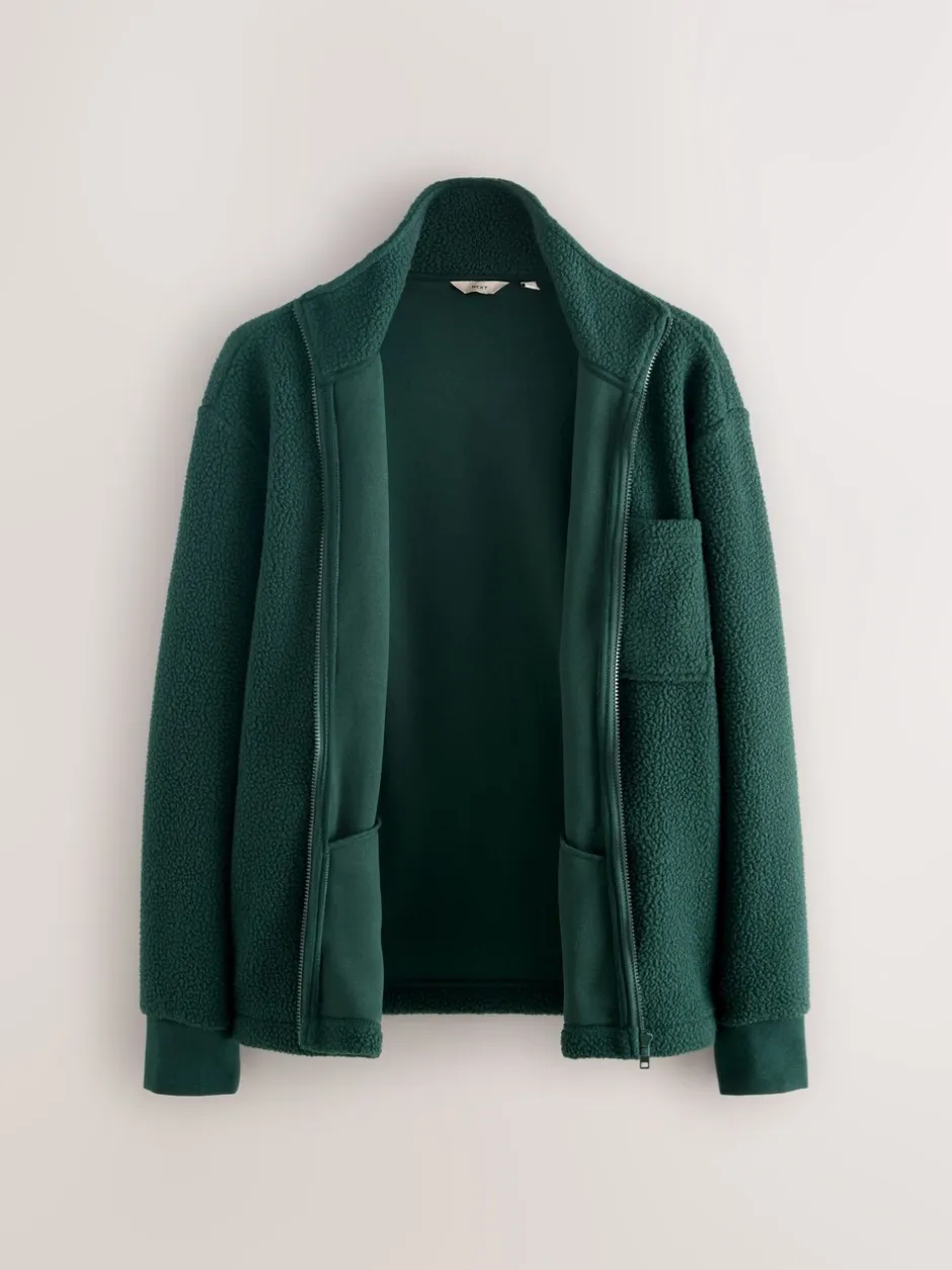 Loungewear|Jassen En Jacks|Next - Volledig doorlopende rits - Borg Fleece Donkergroen
