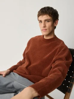 Gebreide Kleding|Next - Relaxed Fit Plain Chenille Crew Neck Jumper Donkeroranje