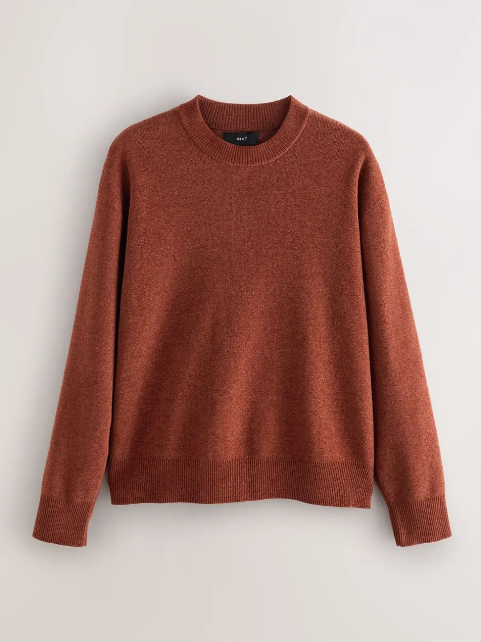 Gebreide Kleding|Next - Relaxed Fit Plain Chenille Crew Neck Jumper Donkeroranje