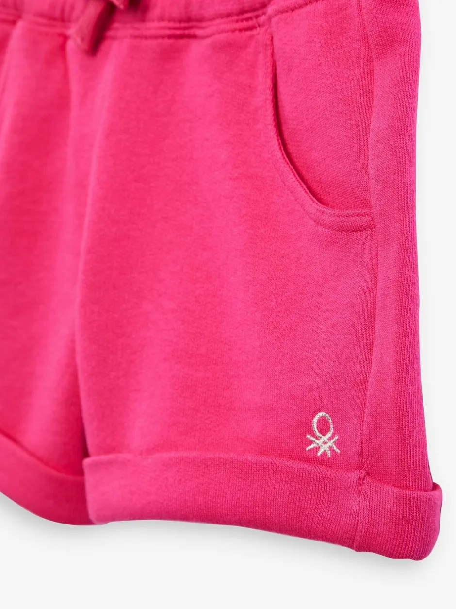 Shorts|Benetton - 100% katoenen jersey shorts voor meisjes Donkerroze
