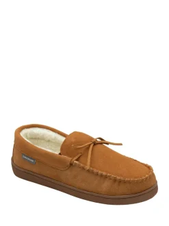 Pantoffels*Dunlop heren leren moccasinpantoffels met imitatiebontvoering