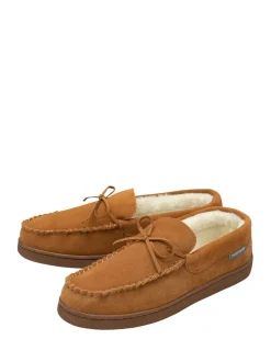 Pantoffels*Dunlop heren leren moccasinpantoffels met imitatiebontvoering