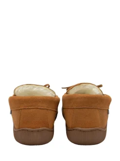 Pantoffels*Dunlop heren leren moccasinpantoffels met imitatiebontvoering