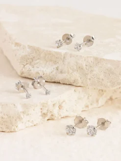 Sieraden*Next Echt zilver - 3 Paar oorknopjes met kristal