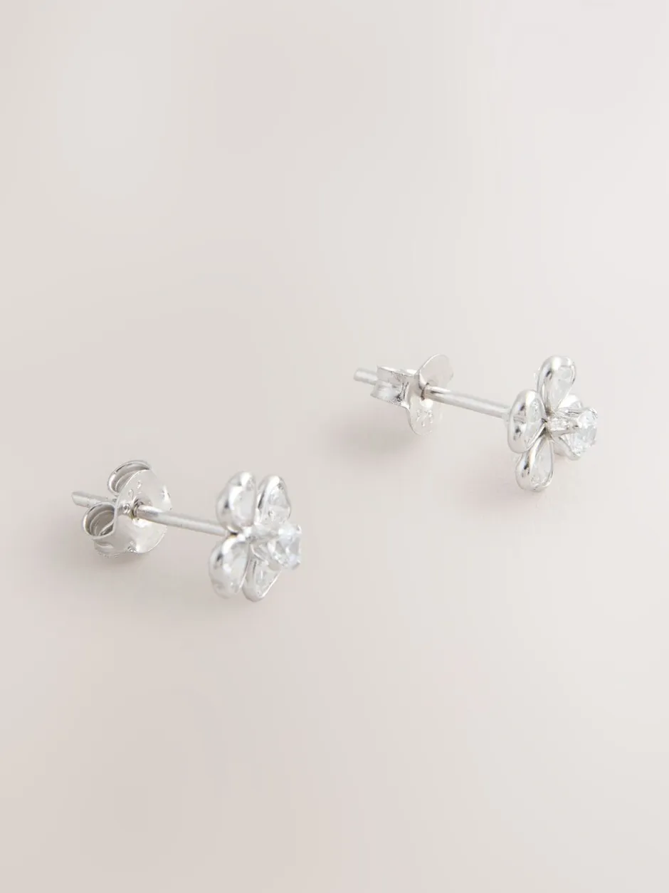 Sieraden*Next Echt zilver - Glinsterende oorknopjes met bloem