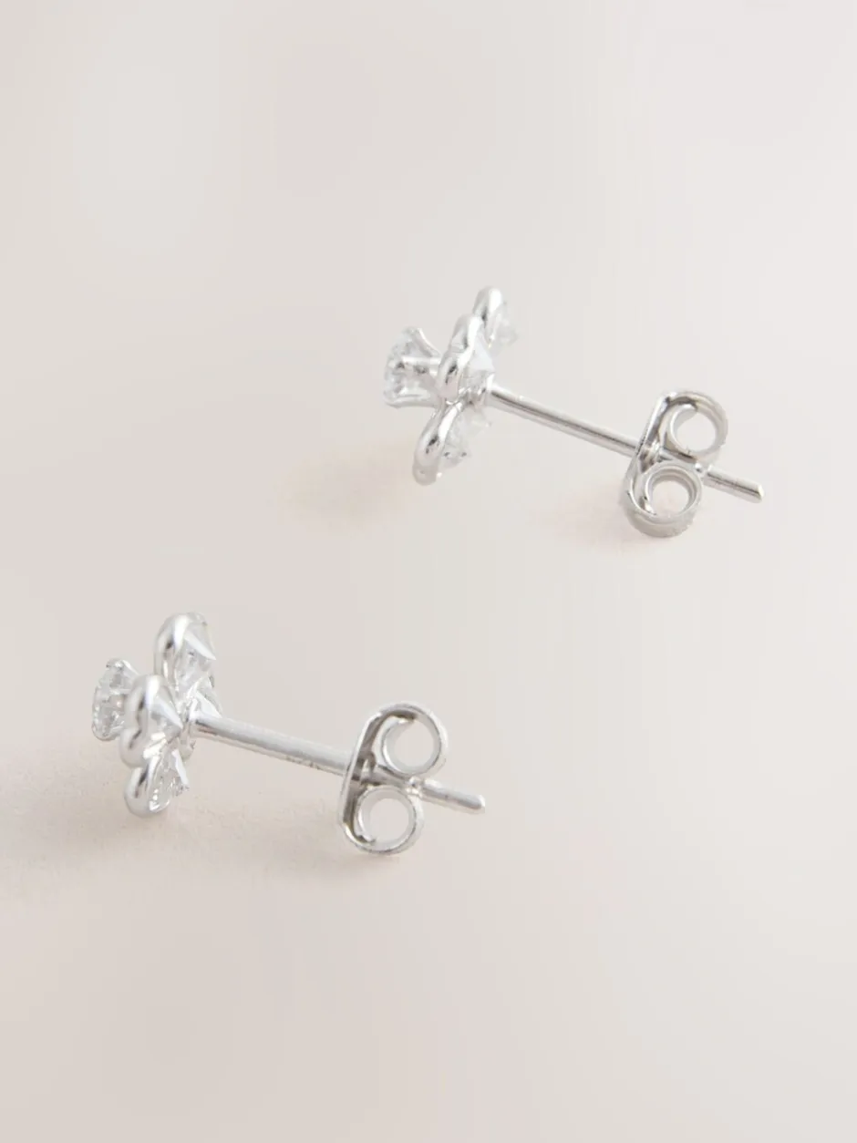 Sieraden*Next Echt zilver - Glinsterende oorknopjes met bloem