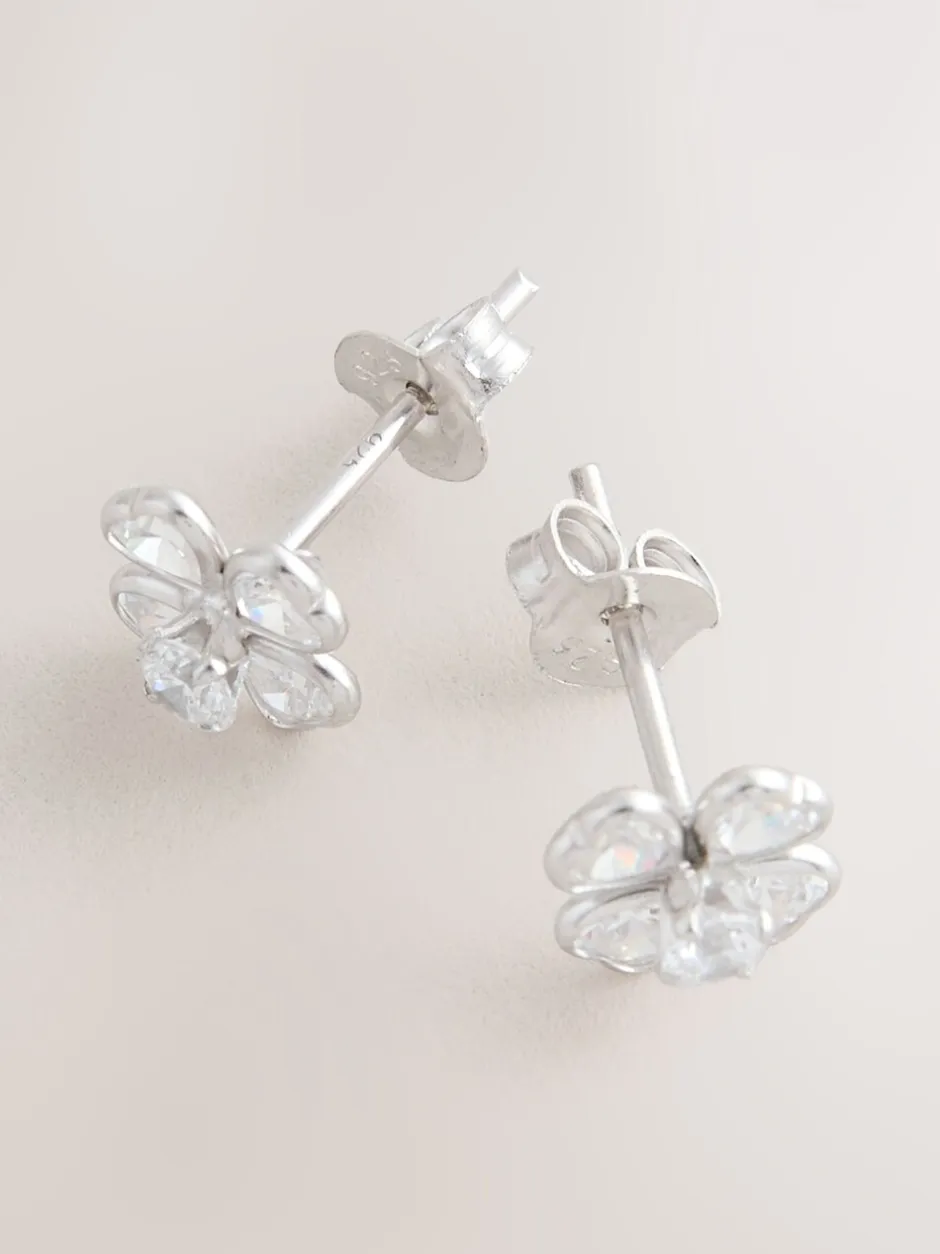 Sieraden*Next Echt zilver - Glinsterende oorknopjes met bloem