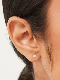 Sieraden*Next Echt zilver - Hartvormige oorknopjes met siersteentjes