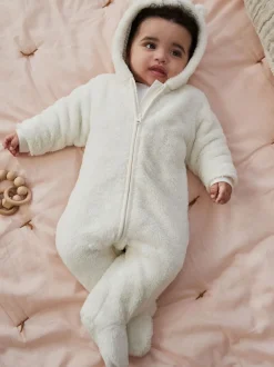 Jassen, Jacks En Kinderwagenpakjes|Jassen En Jacks|Next Ecru - All-in-one voor baby's van zachte fleece met capuchon (0mnd-2jr)
