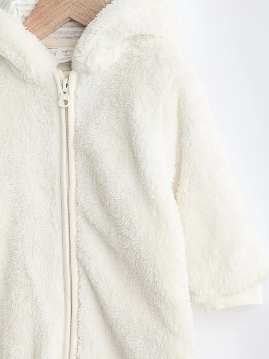 Jassen, Jacks En Kinderwagenpakjes|Jassen En Jacks|Next Ecru - All-in-one voor baby's van zachte fleece met capuchon (0mnd-2jr)