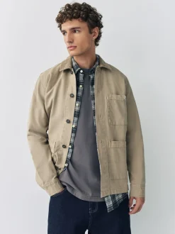 Shirts|Next - Corduroy canvas shacket overshirt met kraag Ecru