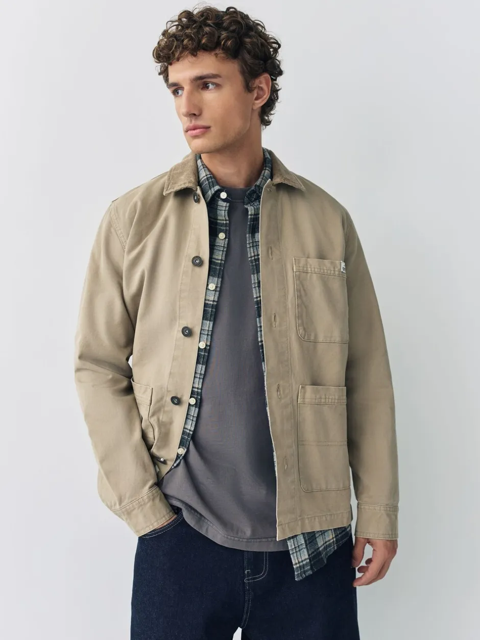 Shirts|Next - Corduroy canvas shacket overshirt met kraag Ecru