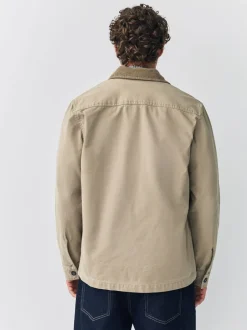 Shirts|Next - Corduroy canvas shacket overshirt met kraag Ecru