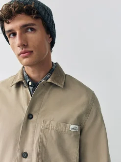 Shirts|Next - Corduroy canvas shacket overshirt met kraag Ecru