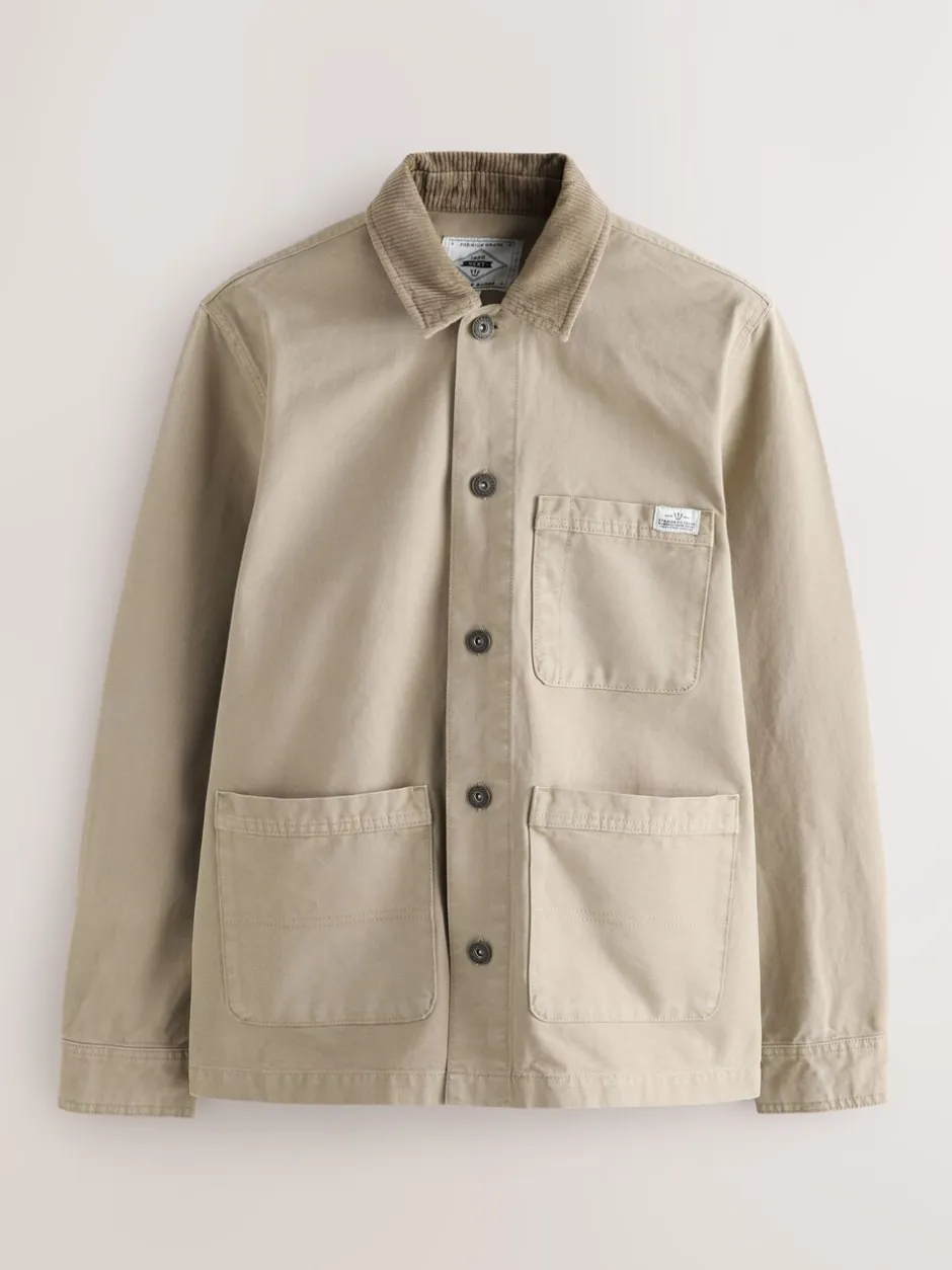 Shirts|Next - Corduroy canvas shacket overshirt met kraag Ecru