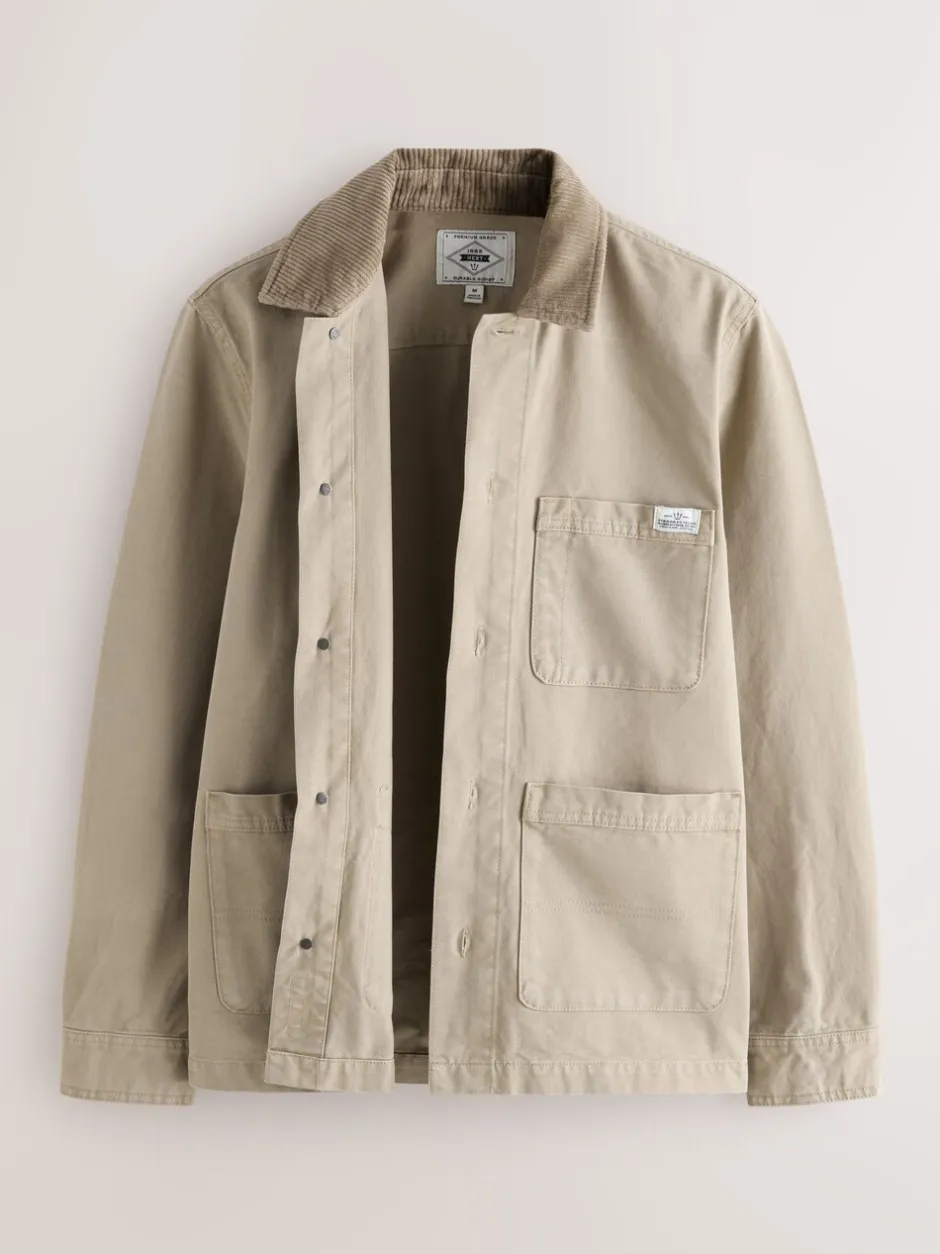 Shirts|Next - Corduroy canvas shacket overshirt met kraag Ecru