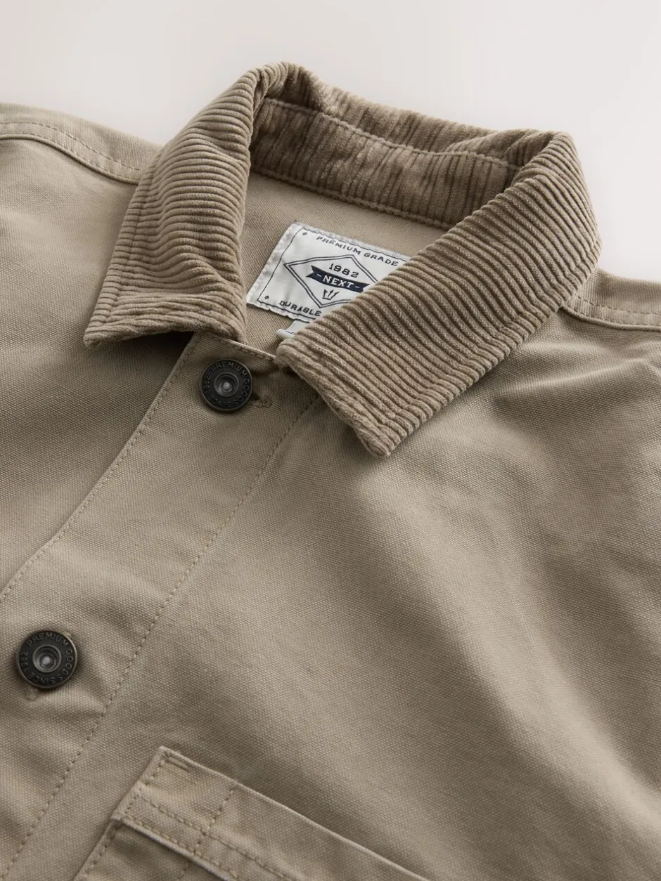Shirts|Next - Corduroy canvas shacket overshirt met kraag Ecru