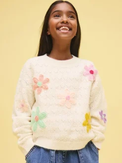 Gebreide Kleding*Next Ecru - 3D Flower Embroidered Jumper (3-16yrs)