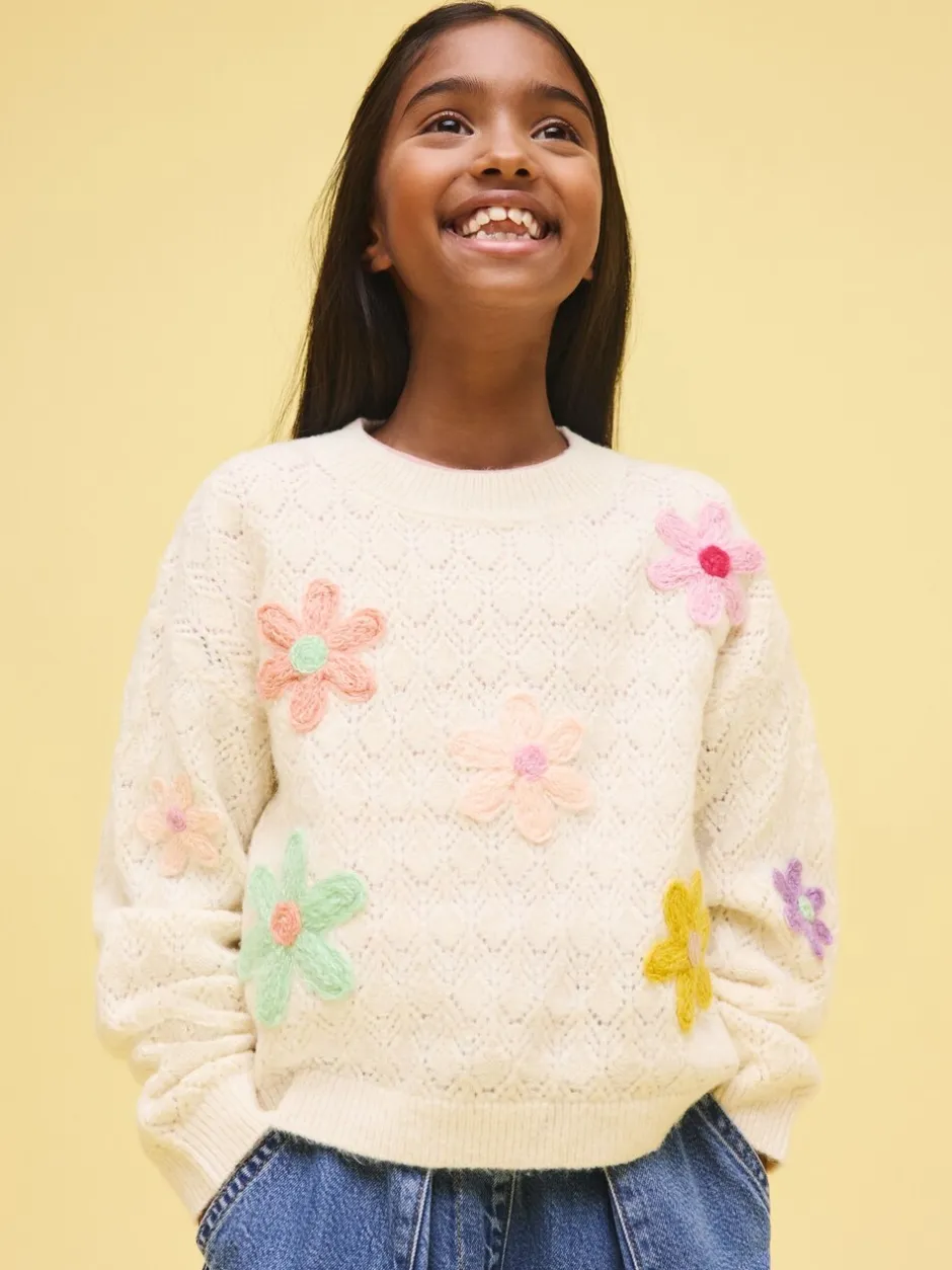Gebreide Kleding*Next Ecru - 3D Flower Embroidered Jumper (3-16yrs)