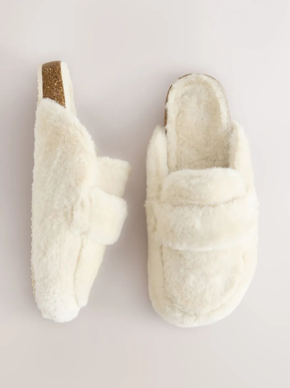Pantoffels*Next Ecru - Faux Fur Heart Footbed Slippers