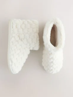 Pantoffels|Next - Faux Fur Heart Slipper Boots Ecru