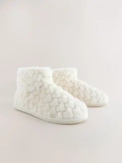 Pantoffels|Next - Faux Fur Heart Slipper Boots Ecru