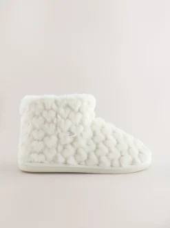 Pantoffels|Next - Faux Fur Heart Slipper Boots Ecru
