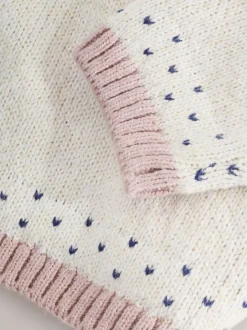 Gebreide Kleding|Next Ecru - Flower Knitted Jumper (3mths-7yrs)