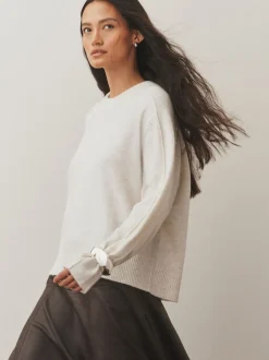 Gebreide Kleding|Next - Gebreide trui met ronde hals van wol Ecru