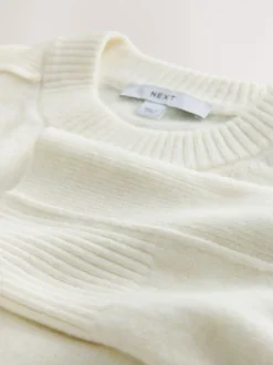 Gebreide Kleding|Next - Gebreide trui met ronde hals van wol Ecru