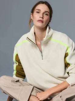 Hoody's En Sweatshirts*Next - Half Zip Fleece with Colourblock Panels Ecru