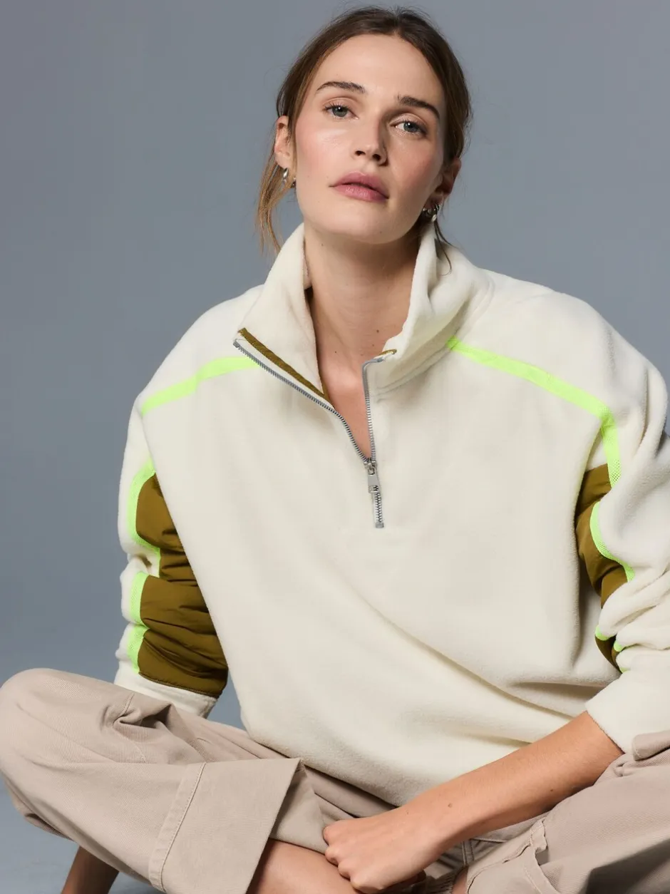 Hoody's En Sweatshirts*Next - Half Zip Fleece with Colourblock Panels Ecru