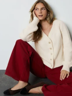 Gebreide Kleding|Next - Heart Button Cardigan With Wool Ecru