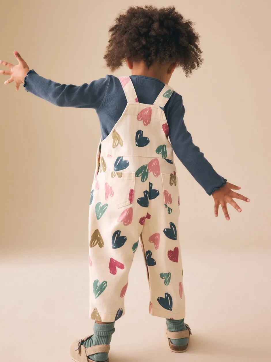 Sets En Combisets|Jumpsuits En Playsuits|Next Ecru - Heart Print Dungarees and T-Shirt Set (3mths-7yrs)