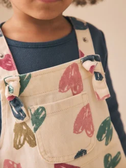 Sets En Combisets|Jumpsuits En Playsuits|Next Ecru - Heart Print Dungarees and T-Shirt Set (3mths-7yrs)