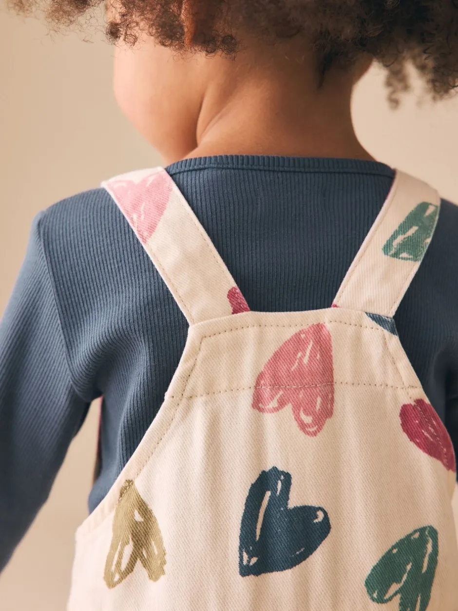 Sets En Combisets|Jumpsuits En Playsuits|Next Ecru - Heart Print Dungarees and T-Shirt Set (3mths-7yrs)