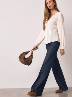 Blouses En Overhemden|Tops En T-Shirts*Next - Long Sleeve Boatneck Textured Button-Front Blouse Ecru