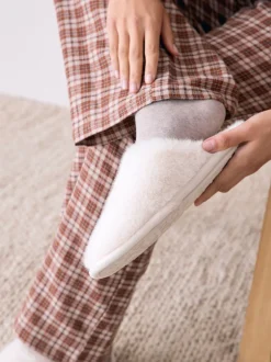 Pantoffels|Next - Pantoffels met imitatiebont Ecru