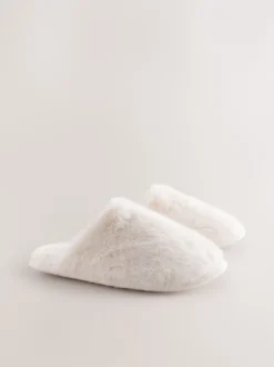 Pantoffels|Next - Pantoffels met imitatiebont Ecru