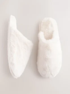 Pantoffels|Next - Pantoffels met imitatiebont Ecru