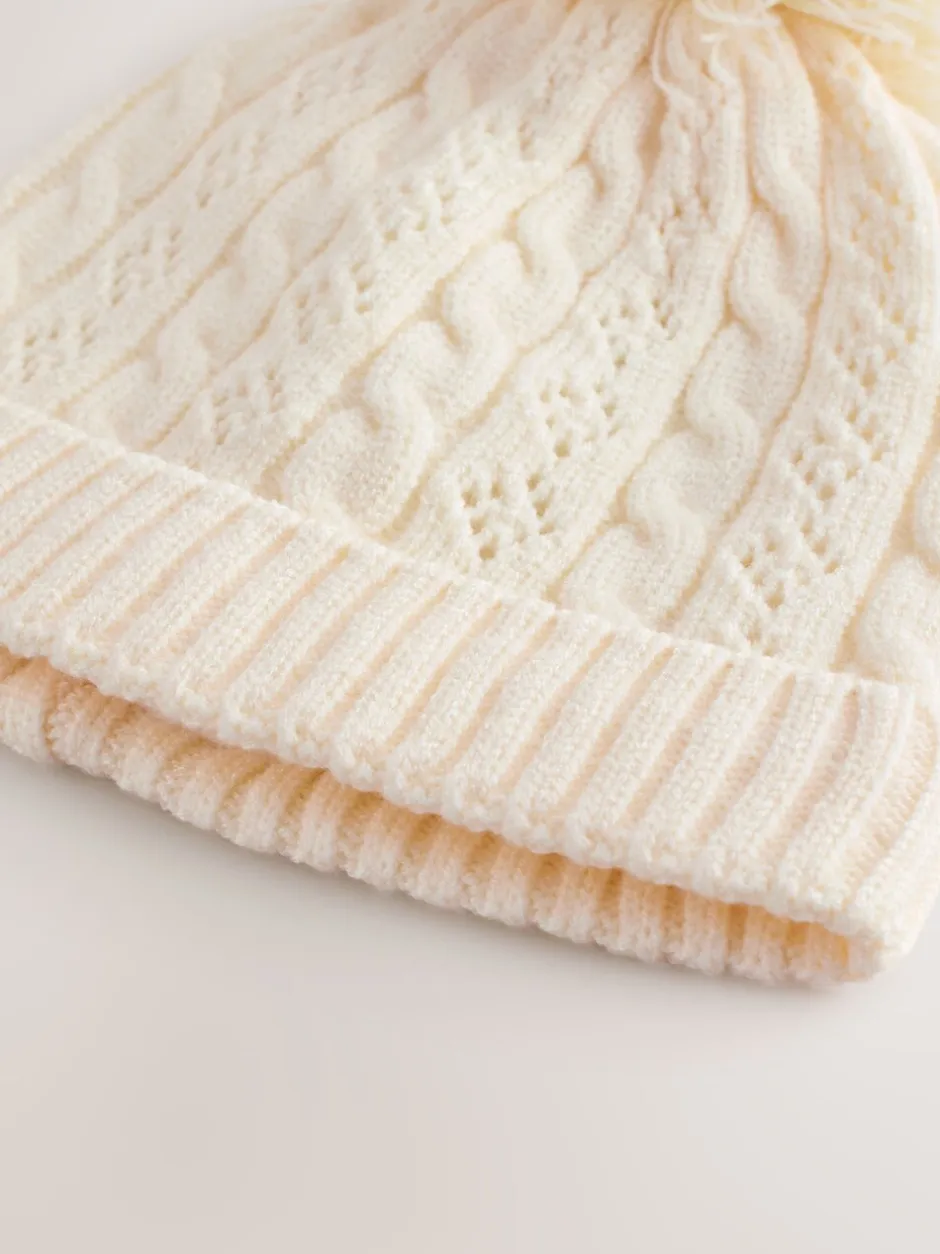 Mutsjes En Antikrabwantjes|Mutsen, Handschoenen En Sjaals*Next - Pointelle kabelgebreide muts met pompon (0mnd-2jr) Ecru